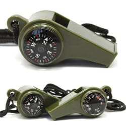 emergency survival whistle with compass and thermometer