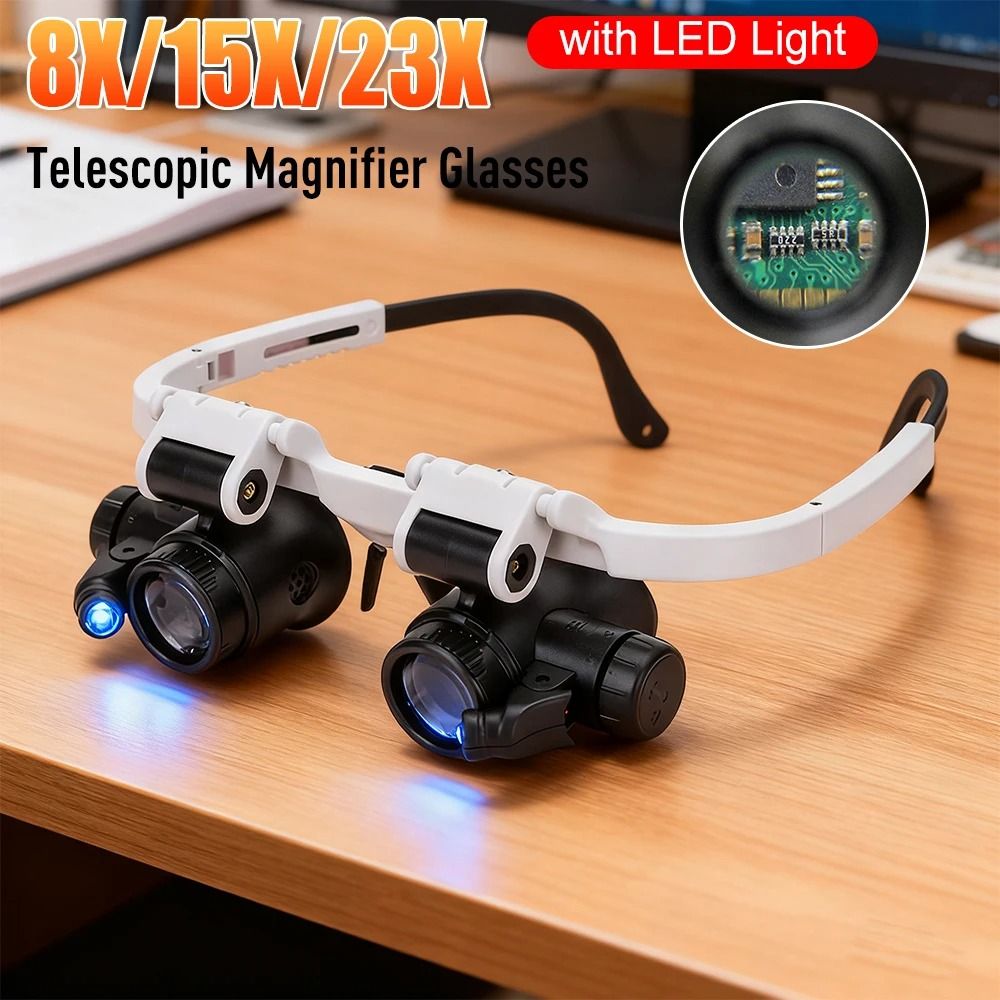 Headband Magnifying Glass With LED Light 8X 15X 23X 1