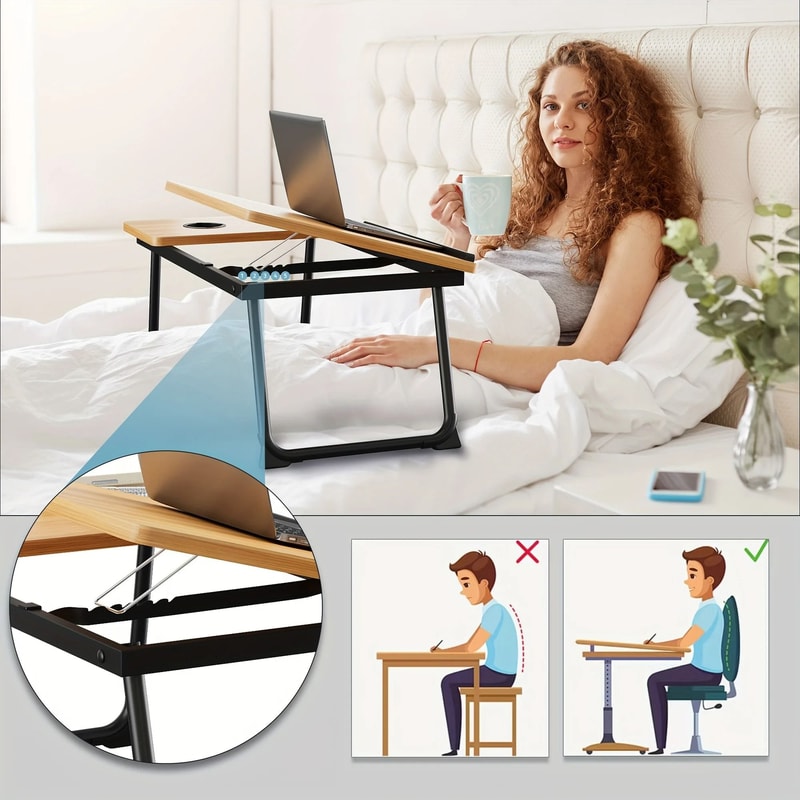 Foldable Laptop Bed Desk Tray With Cup Holder 1