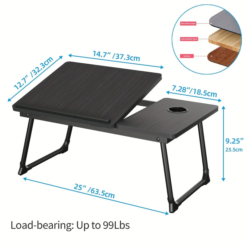 Foldable Laptop Bed Desk Tray With Cup Holder 2