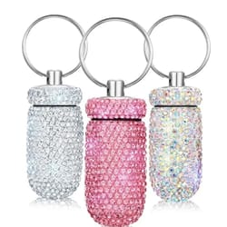 rhinestone keychain pill container travel case