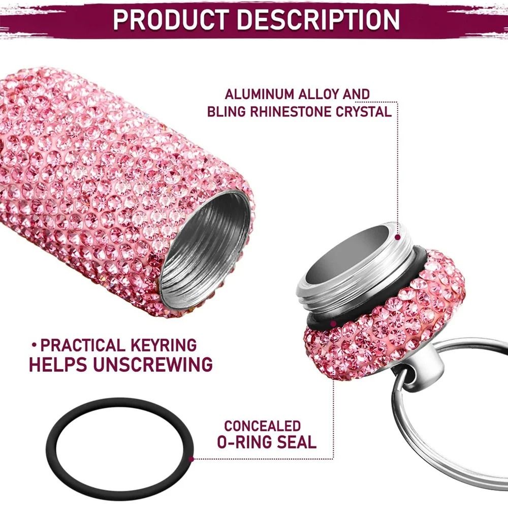 Rhinestone Keychain Pill Container Travel Case 3