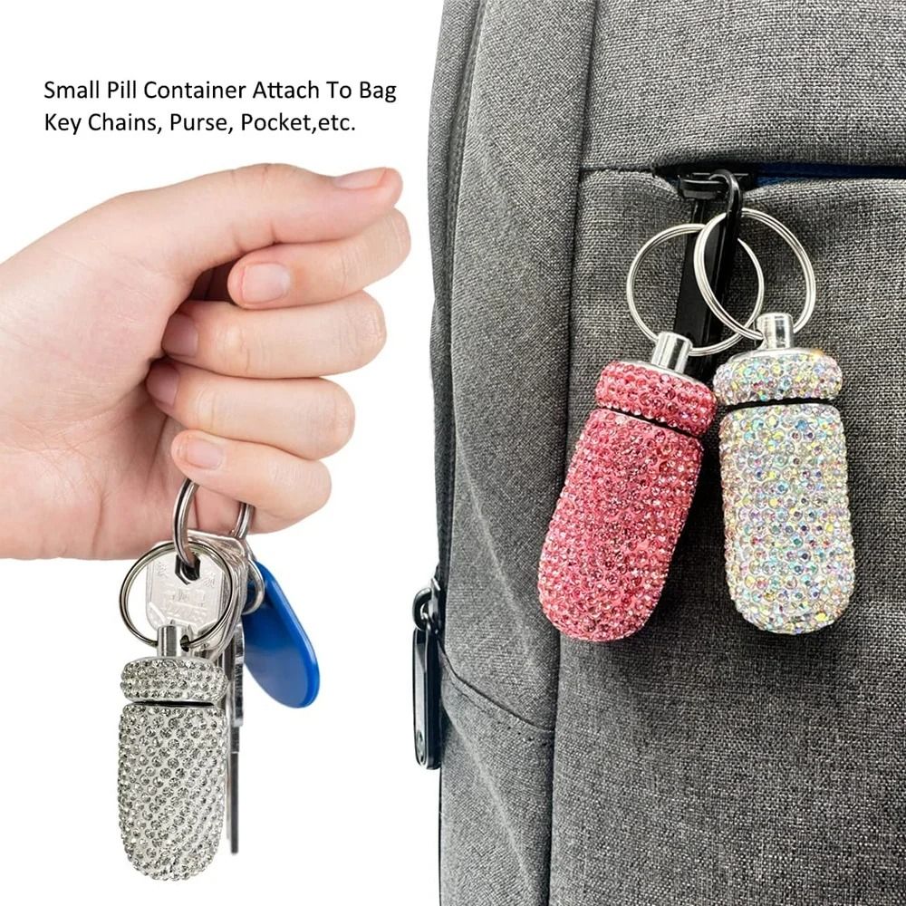Rhinestone Keychain Pill Container Travel Case 6