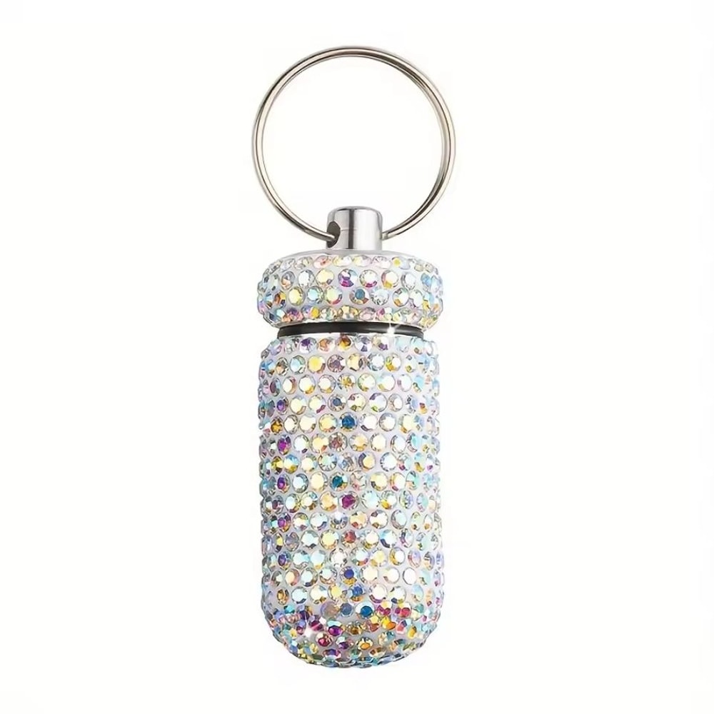 Rhinestone Keychain Pill Container Travel Case 12