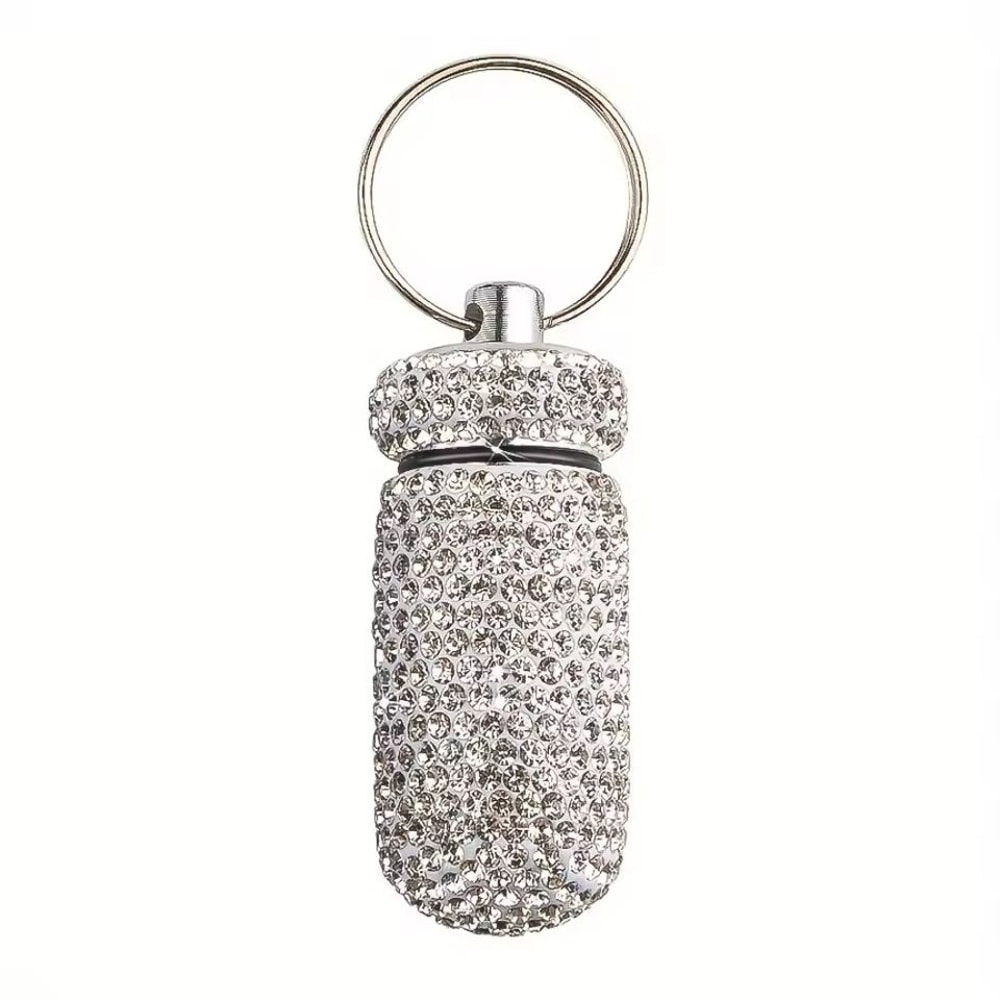 Rhinestone Keychain Pill Container Travel Case 9