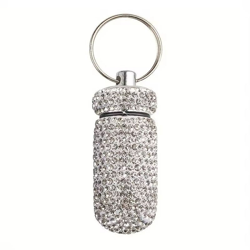 Rhinestone Keychain Pill Container Travel Case 9