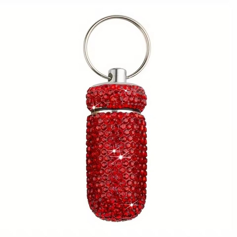 Rhinestone Keychain Pill Container Travel Case 13