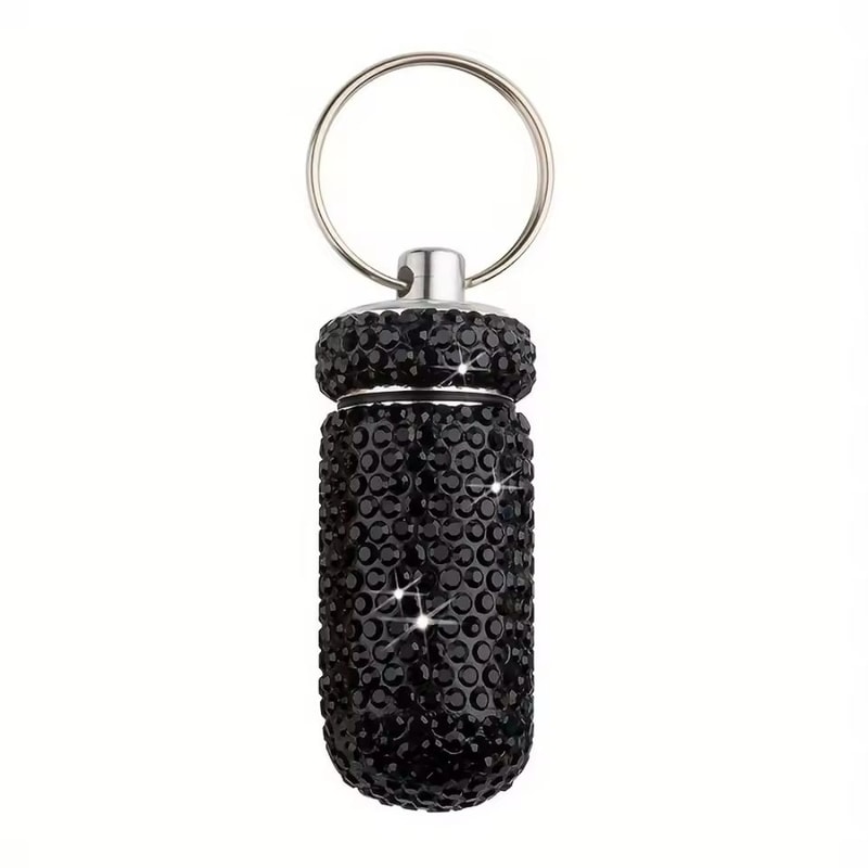 Rhinestone Keychain Pill Container Travel Case 10