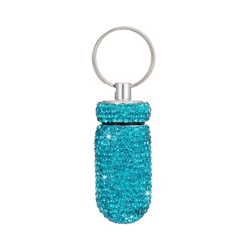 Rhinestone Keychain Pill Container Travel Case 7