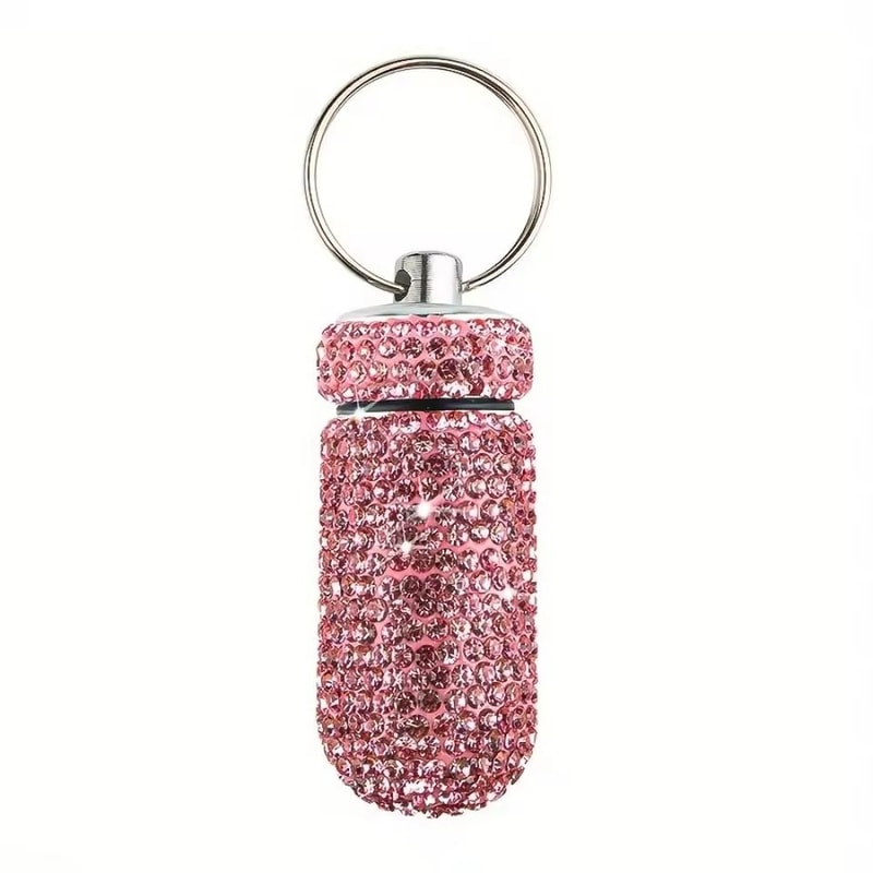 Rhinestone Keychain Pill Container Travel Case 8