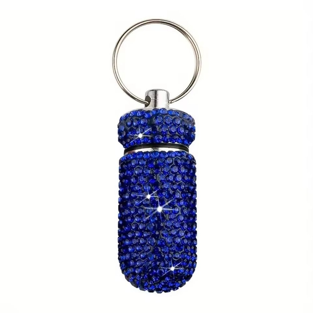 Rhinestone Keychain Pill Container Travel Case 11