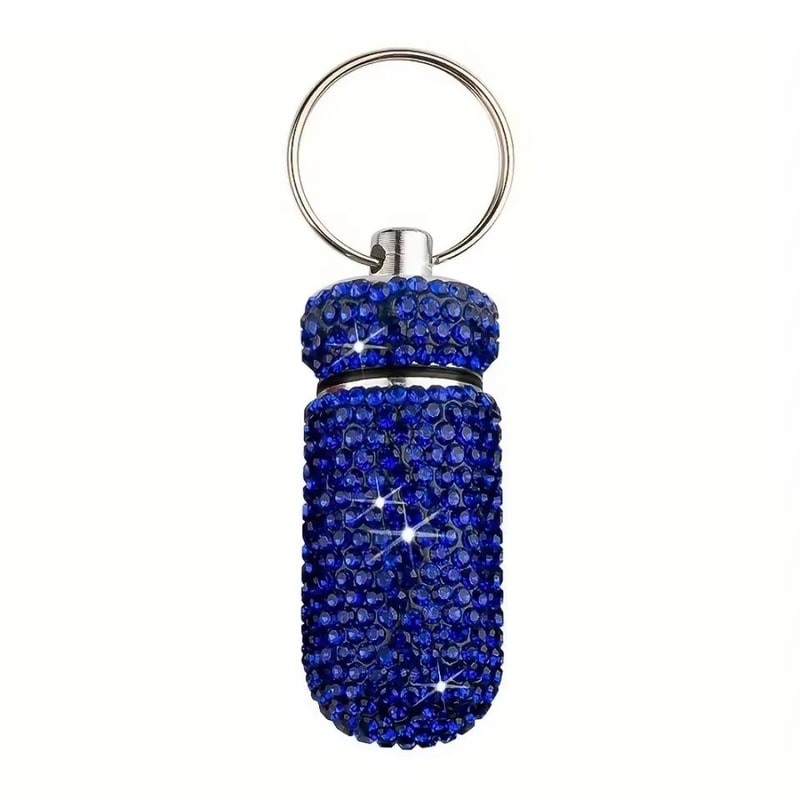 Rhinestone Keychain Pill Container Travel Case 11