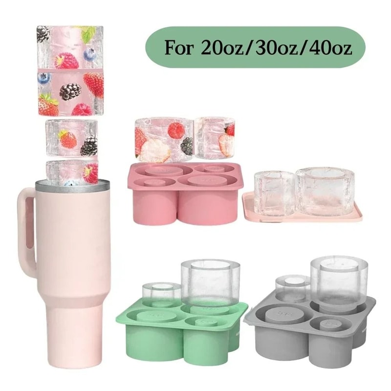 Reusable Silicone Tumbler Ice Tray Set With Storage Bin 0