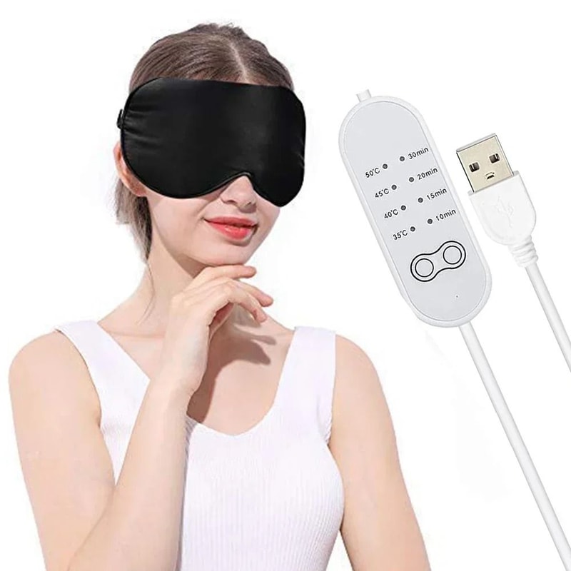 USB Heated Silk Eye Mask With Adjustable Temperature And Timer 0