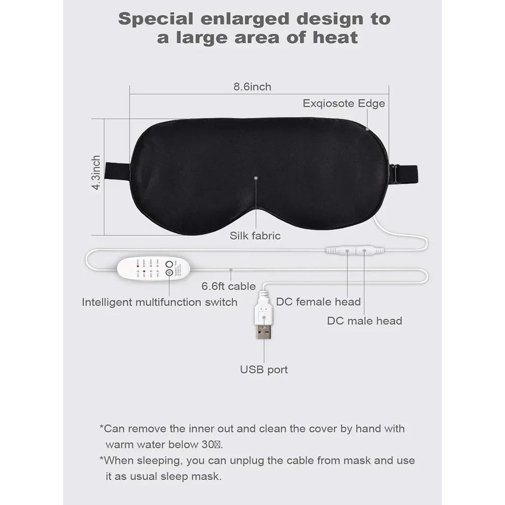 USB Heated Silk Eye Mask With Adjustable Temperature And Timer 3
