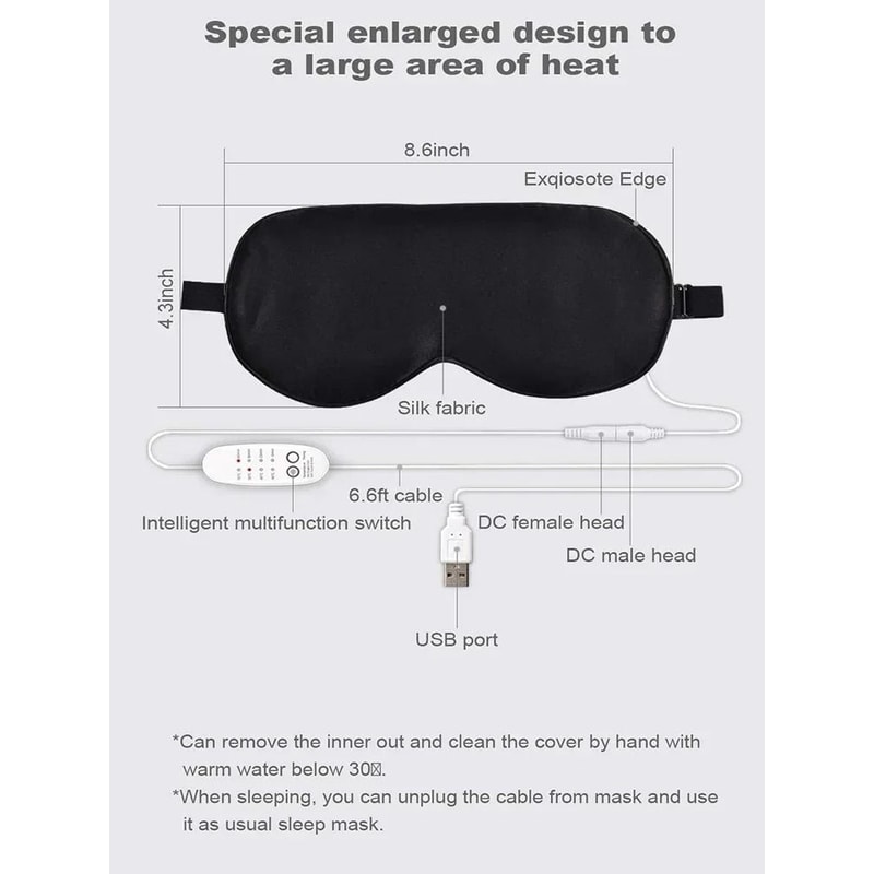 USB Heated Silk Eye Mask With Adjustable Temperature And Timer 3