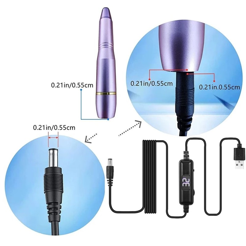 LED Display USB Electric Nail Drill Power Cord With Speed Control 3
