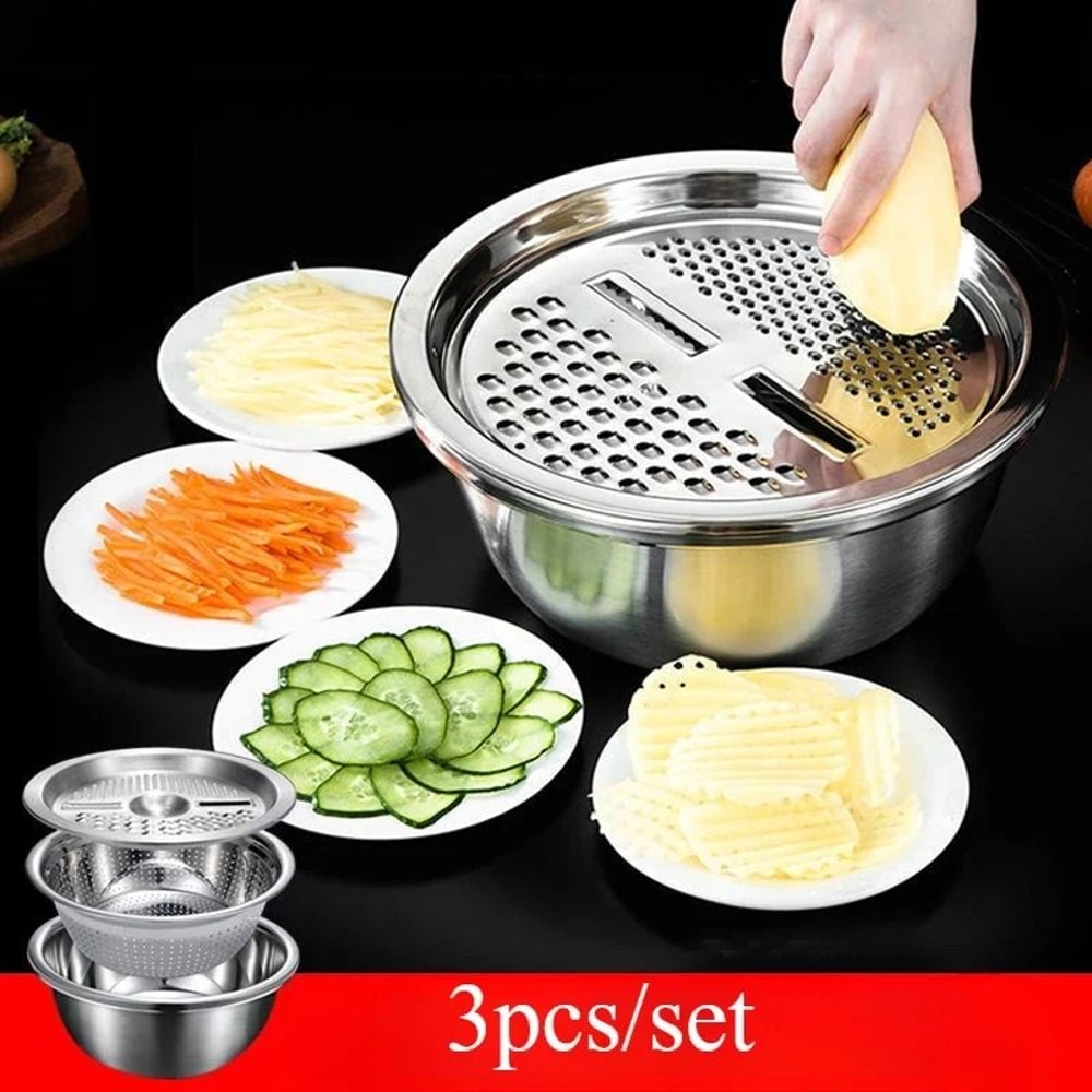 3 In 1 Stainless Steel Vegetable Strainer And Grater Bowl 0