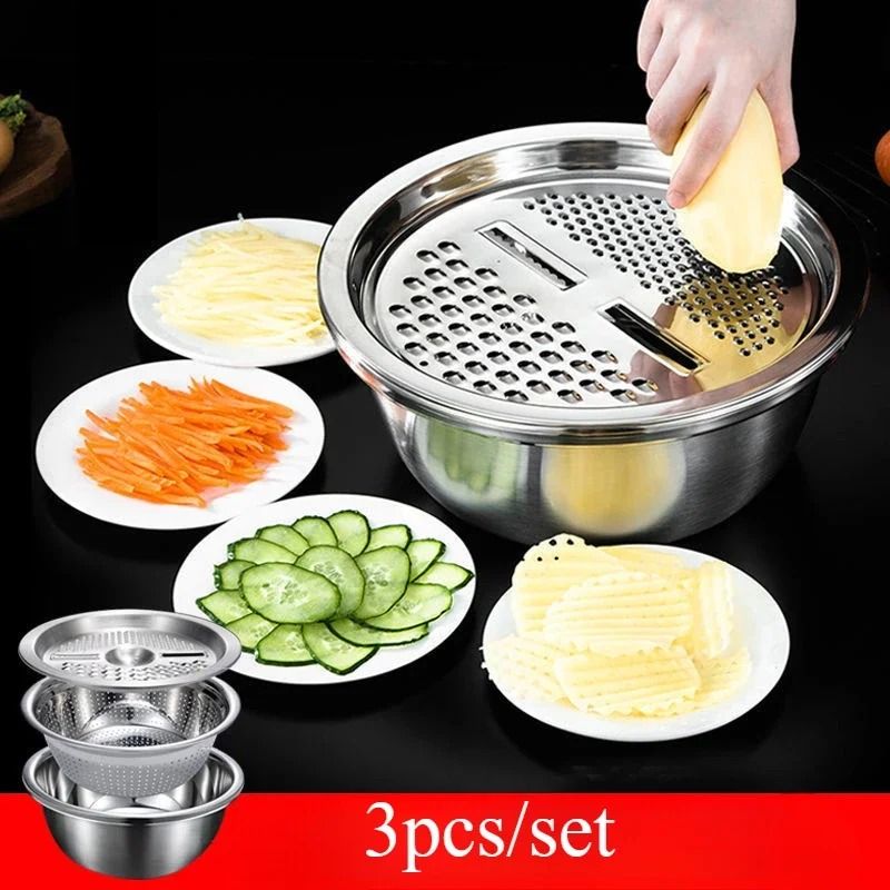 3 In 1 Stainless Steel Vegetable Strainer And Grater Bowl 0