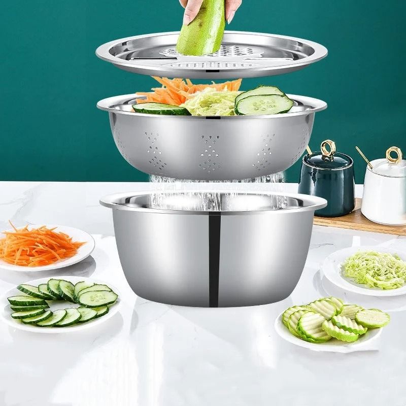 3 In 1 Stainless Steel Vegetable Strainer And Grater Bowl 1