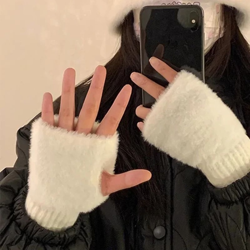 Womens Plush Fingerless Winter Gloves 3