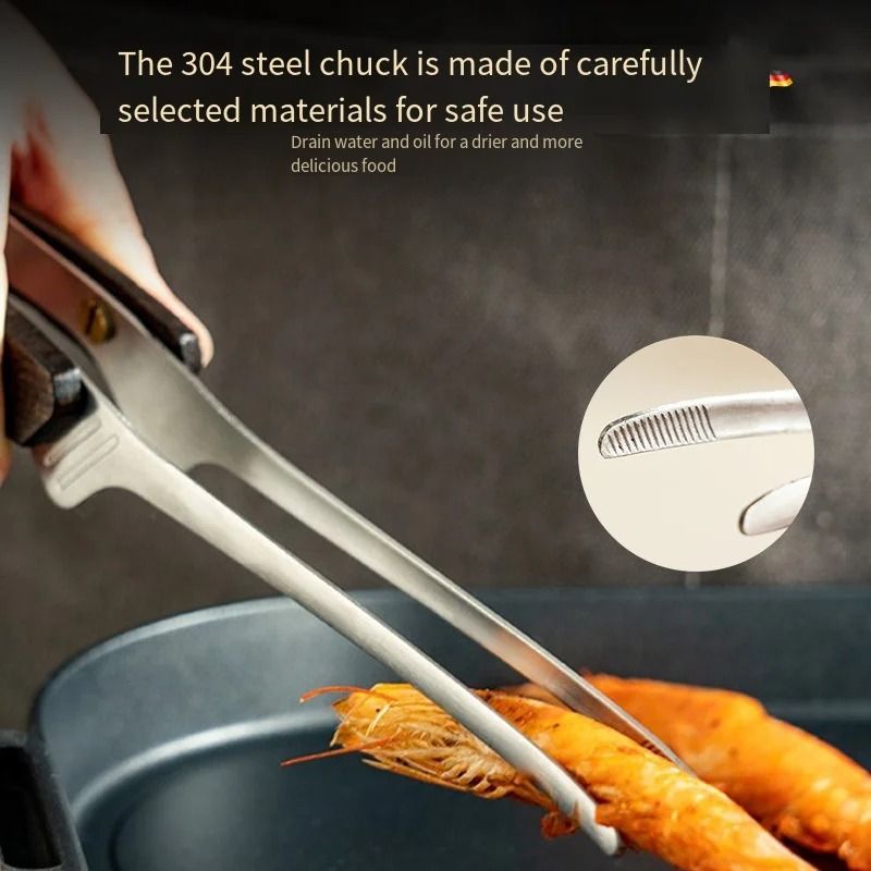 Stainless Steel BBQ Tongs With Wooden Handle 3