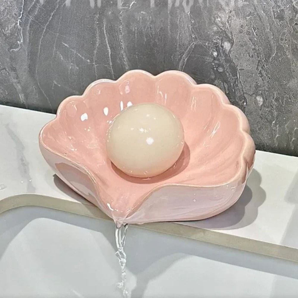 Shell Shape Ceramic Drain Soap Dish Holder 3