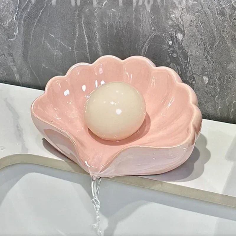 Shell Shape Ceramic Drain Soap Dish Holder 3