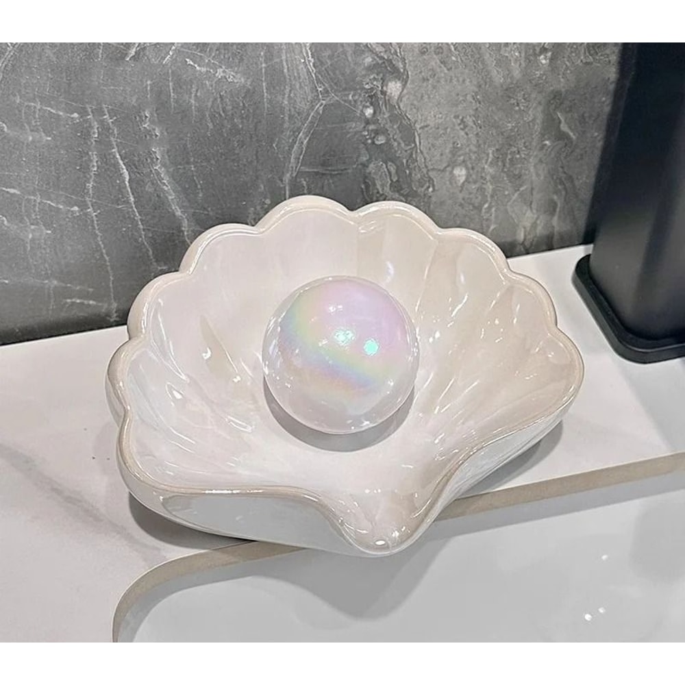 Shell Shape Ceramic Drain Soap Dish Holder 7