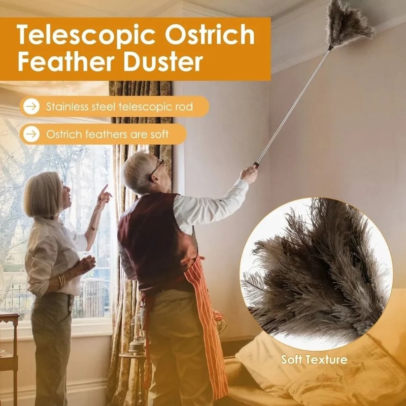 Extendable Ostrich Feather Dust Duster With Long Handle 3