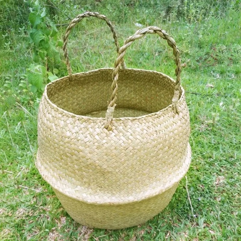 Handwoven Seagrass Storage Basket With Handles 2