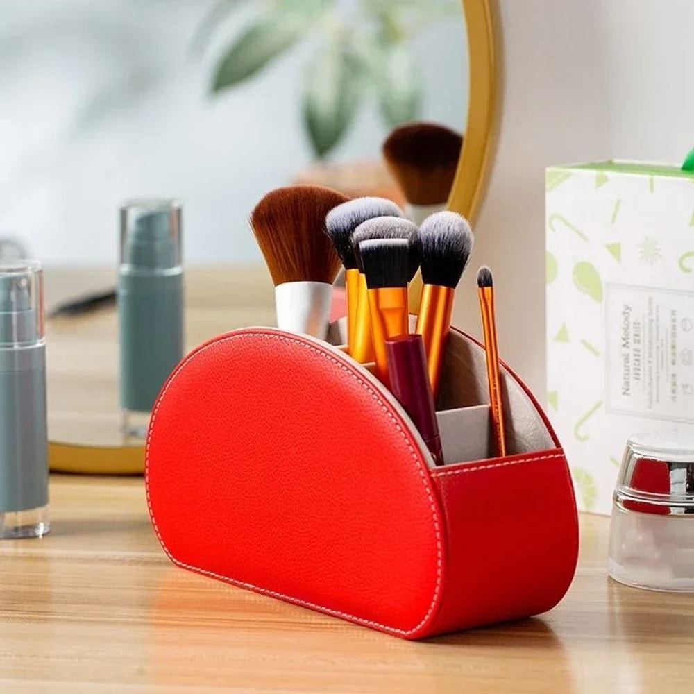 PU Leather 5 Grid Desk Organizer For Remote Control Phone And Accessories 1