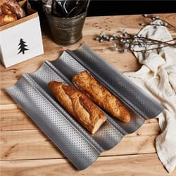 non stick baguette bread pan with perforated design for crispy loaves