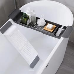 extendable bathtub shelf tray with storage organizer