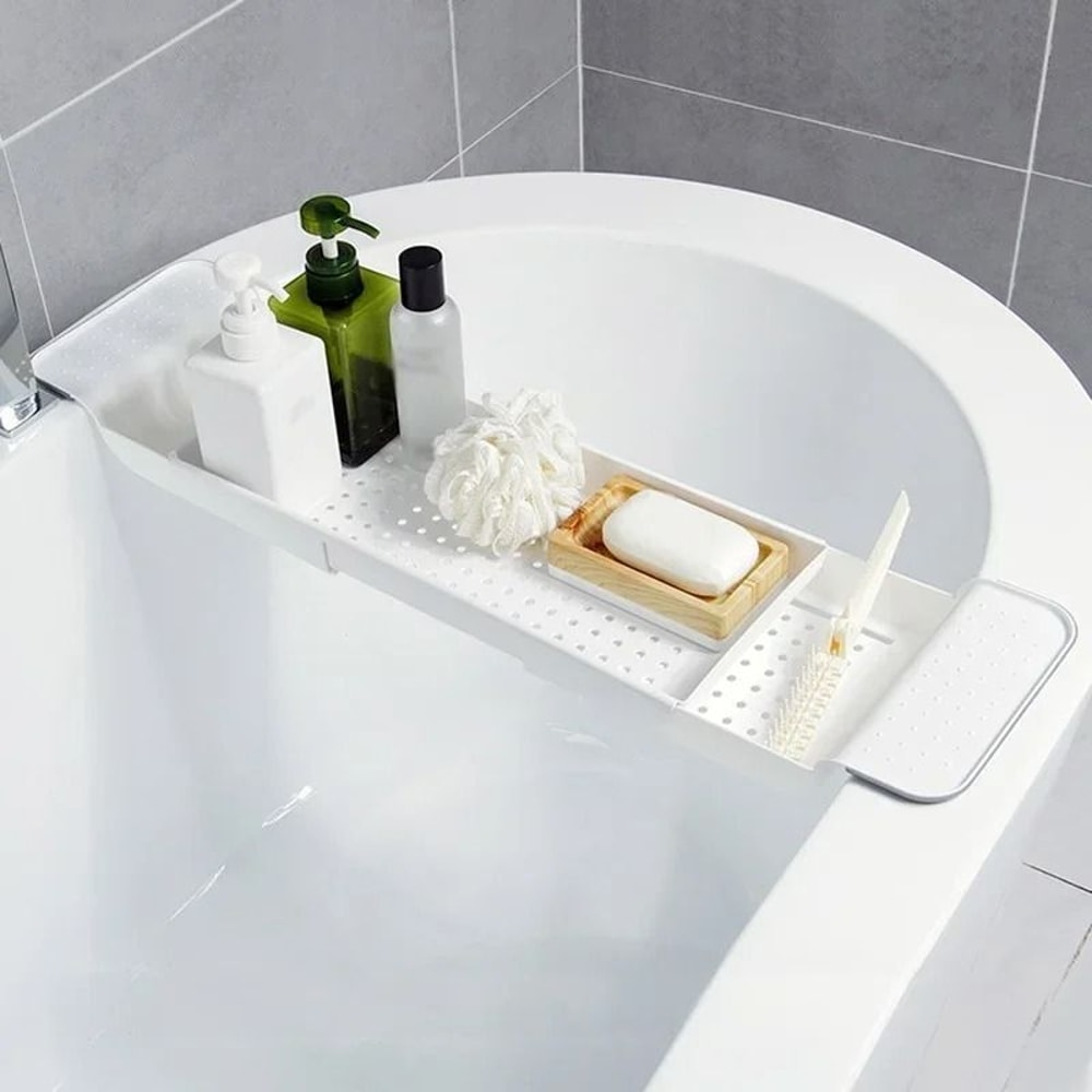 Extendable Bathtub Shelf Tray With Storage Organizer 2