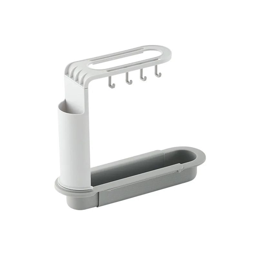 Telescopic Sink Drain Rack With Hooks And Soap Storage 9