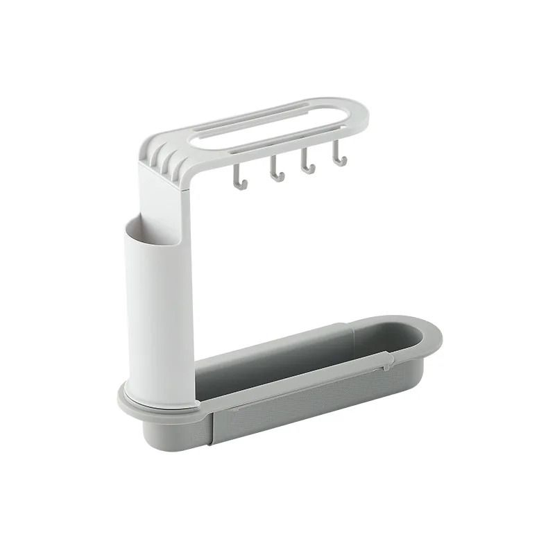 Telescopic Sink Drain Rack With Hooks And Soap Storage 9