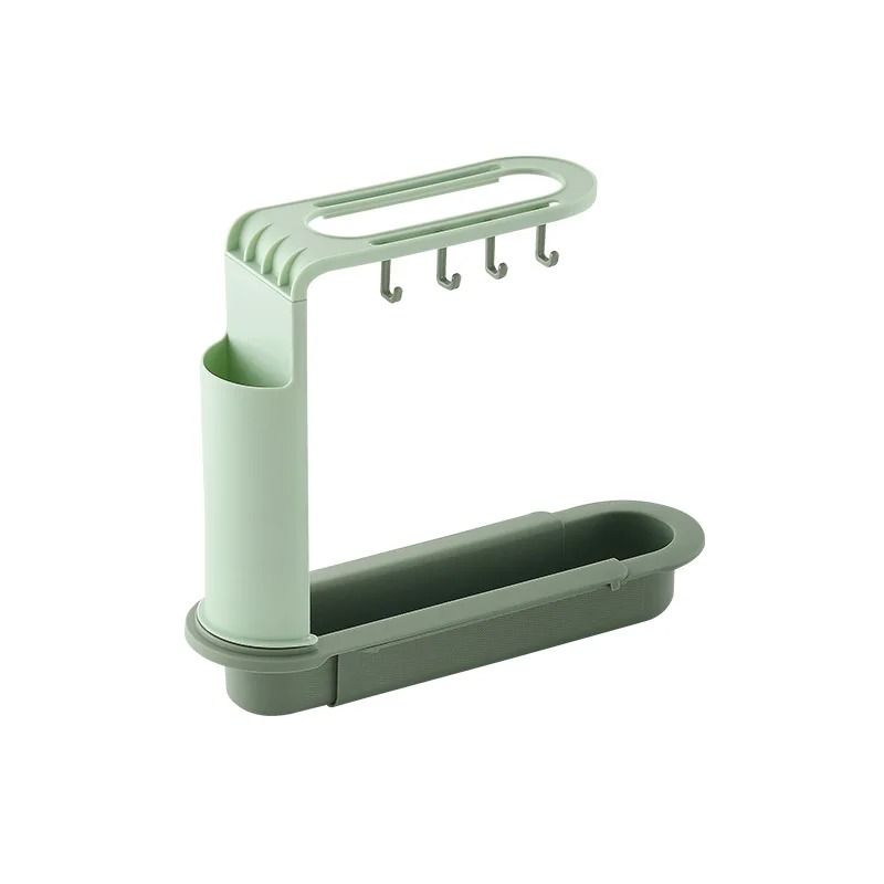 Telescopic Sink Drain Rack With Hooks And Soap Storage 12