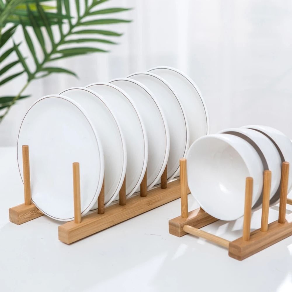 Bamboo Wooden Dish Drying Rack For Plates And Kitchen Storage 0