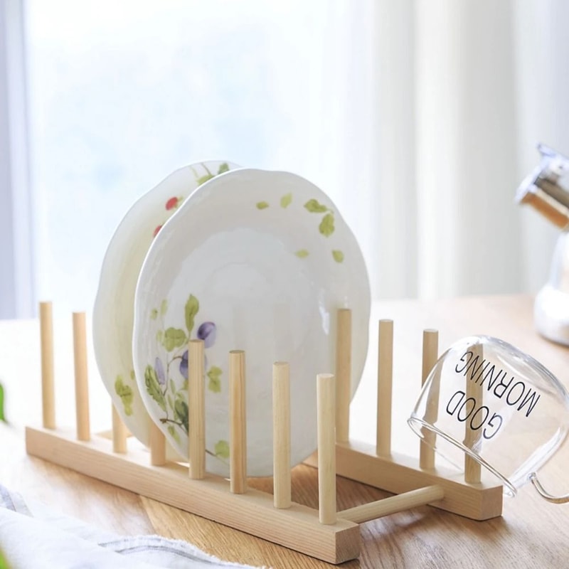 Bamboo Wooden Dish Drying Rack For Plates And Kitchen Storage 1