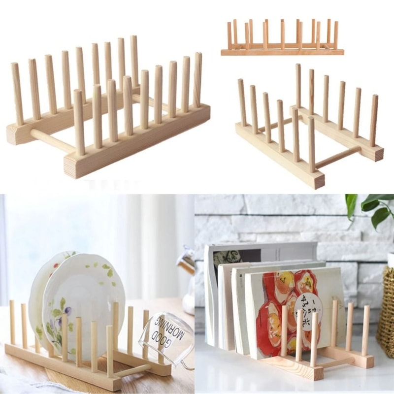Bamboo Wooden Dish Drying Rack For Plates And Kitchen Storage 3