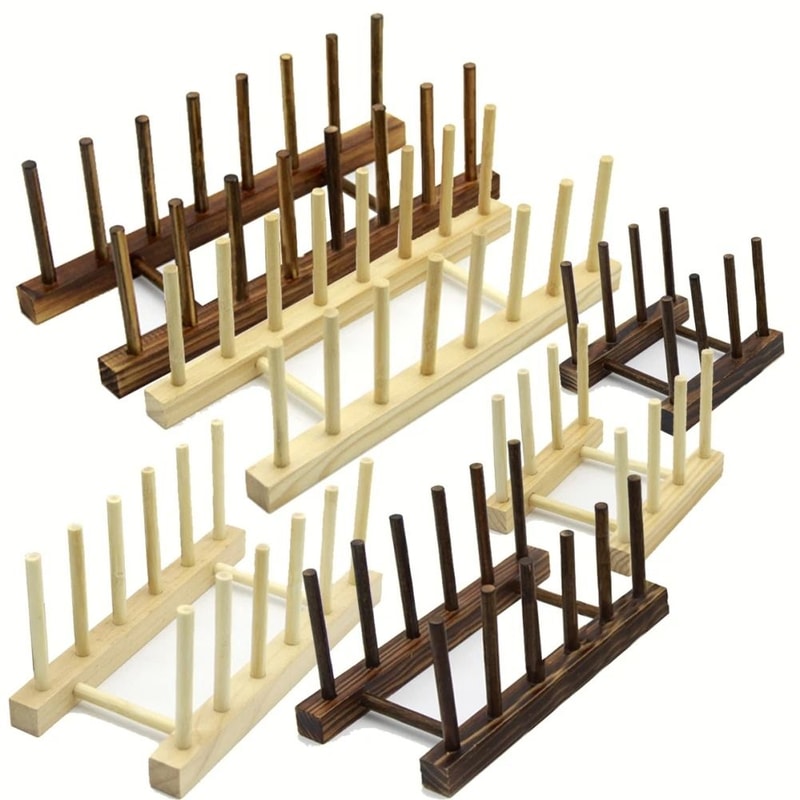 Bamboo Wooden Dish Drying Rack For Plates And Kitchen Storage 4