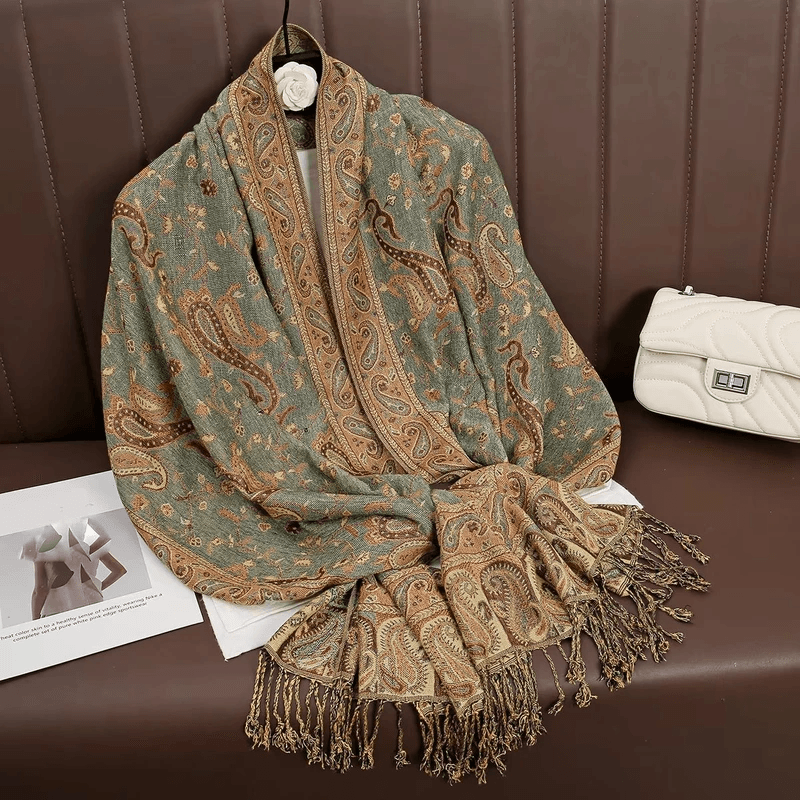 luxury pashmina scarf folded in tote