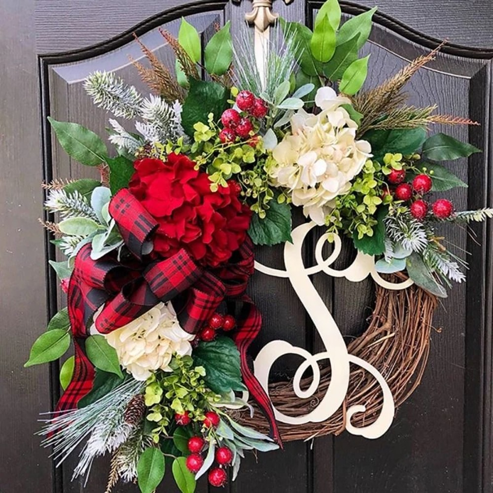 Christmas Letter Wreath With Red Berry Accents For Door Decor 3