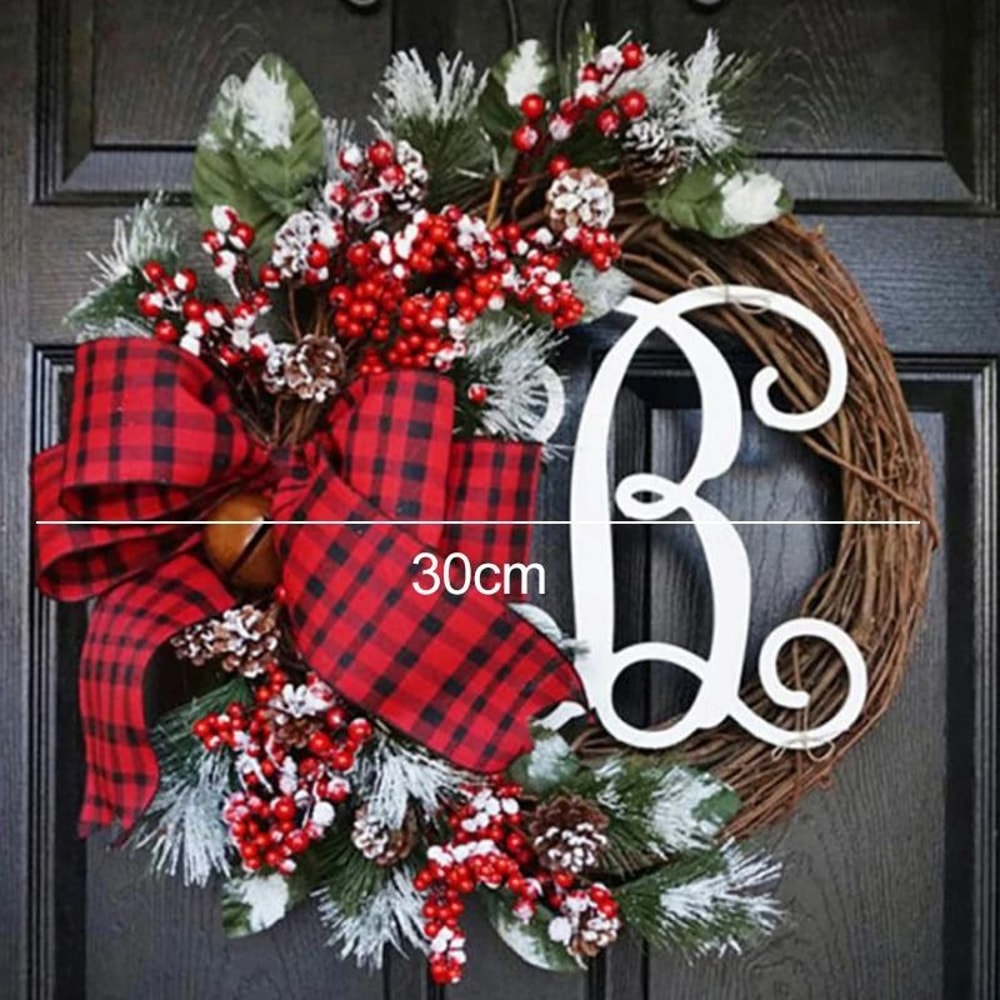 Christmas Letter Wreath With Red Berry Accents For Door Decor 6