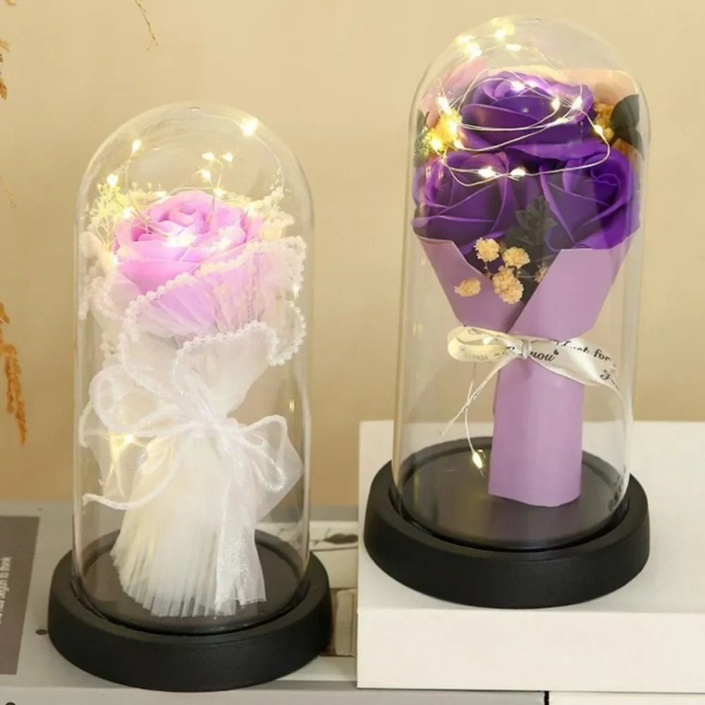LED Eternal Rose Glass Dome With Gold Foil Flower 0