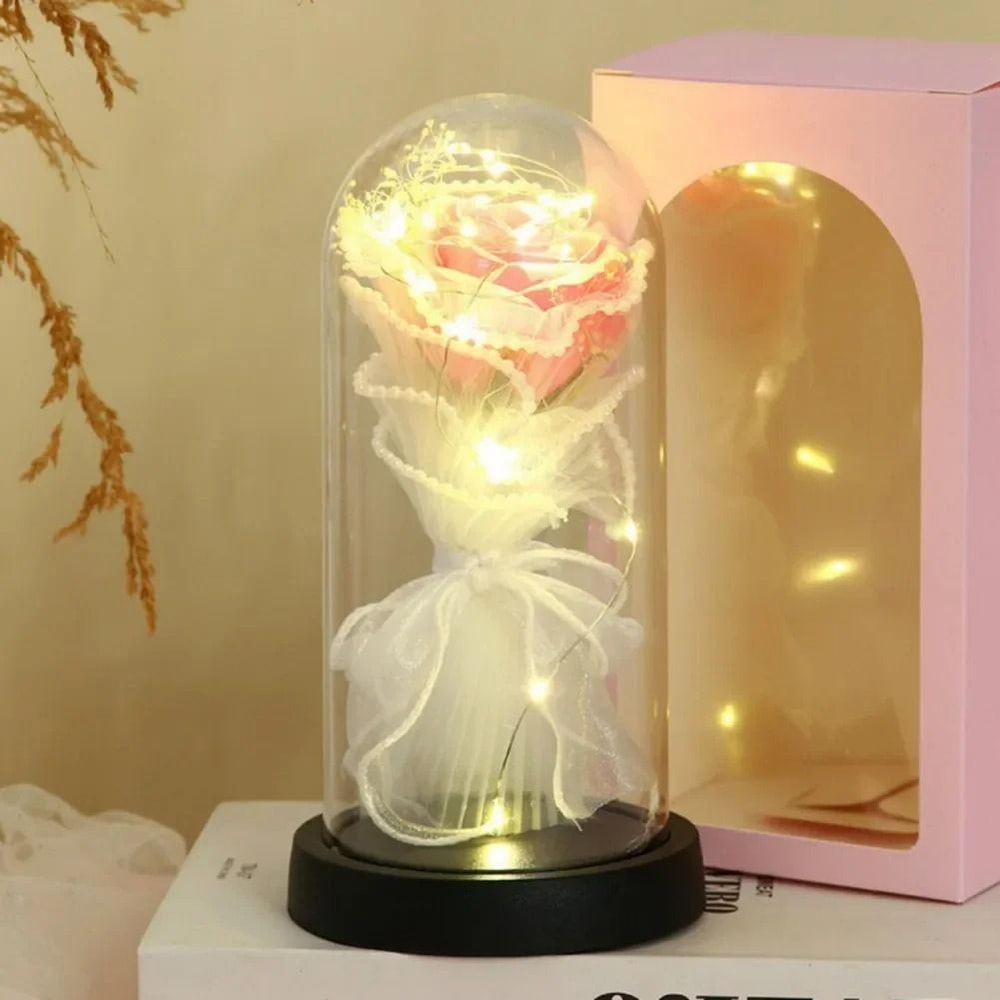 LED Eternal Rose Glass Dome With Gold Foil Flower 8
