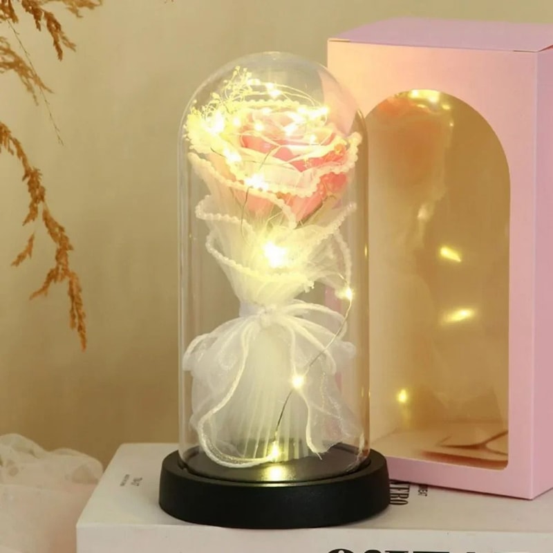 LED Eternal Rose Glass Dome With Gold Foil Flower 8