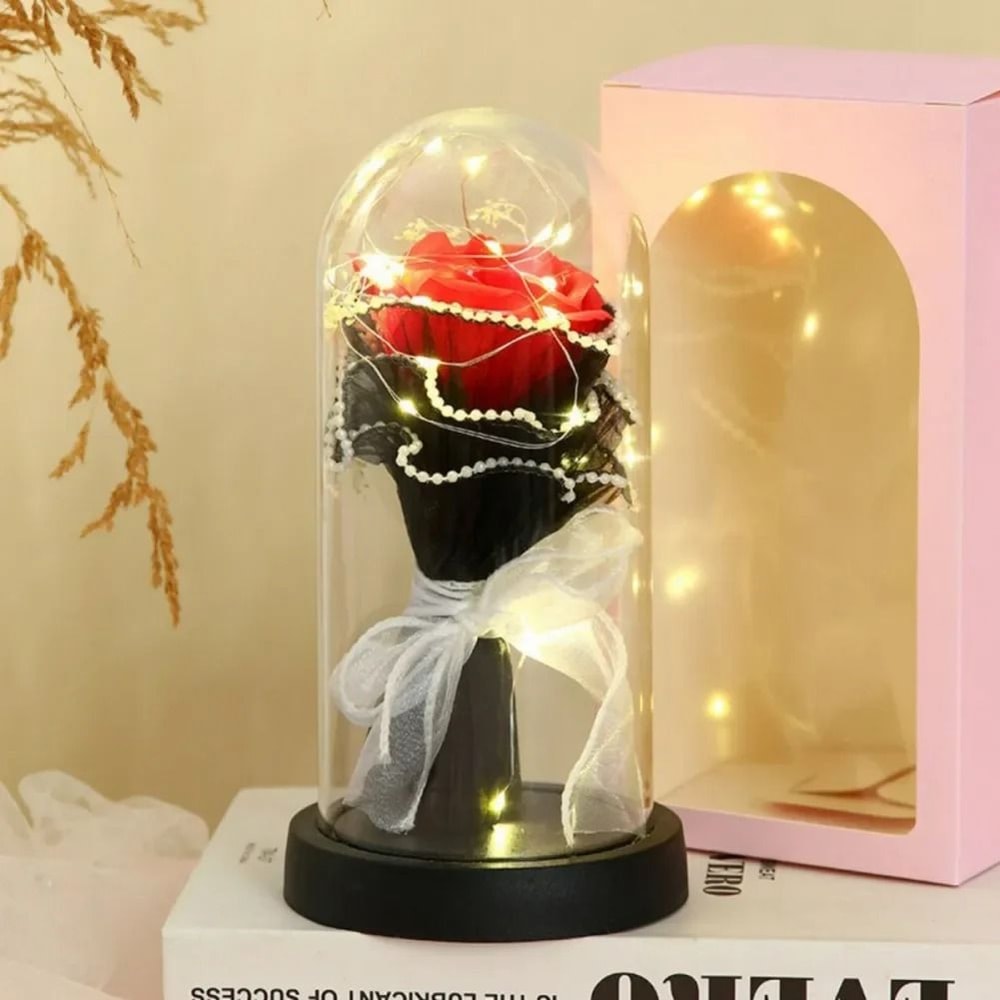 LED Eternal Rose Glass Dome With Gold Foil Flower 9