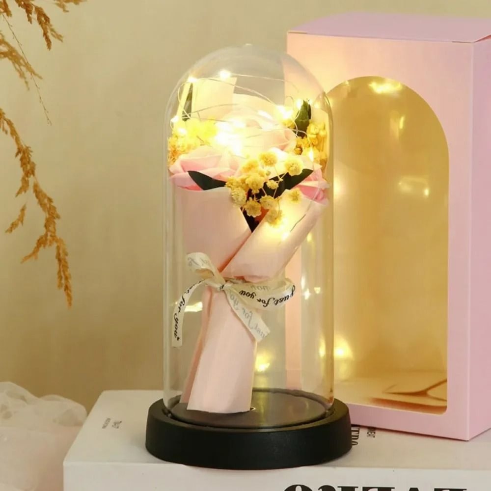 LED Eternal Rose Glass Dome With Gold Foil Flower 10